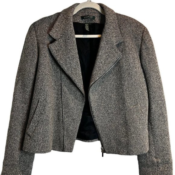 Ralph  Lauren Checkered Wool Mini Coat Moto Zip - Picture 1 of 6